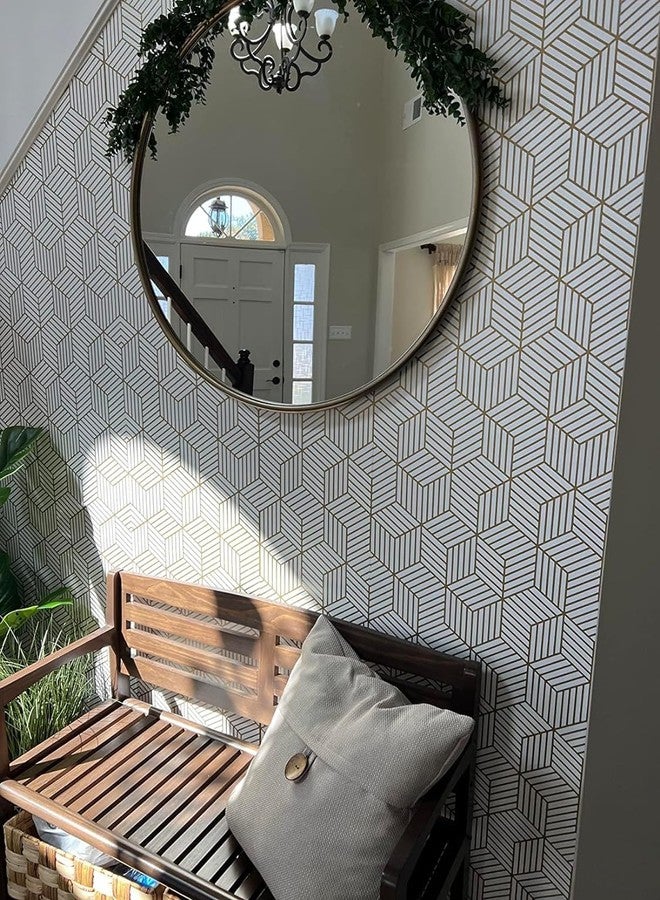 FOKRIM Gold and White Geometric Wallpaper for Walls 45.5x305cm Sticker Wallpaper Peel and Stick Hexagon Removable Self Adhesive Waterproof Wallpaper - Image 4